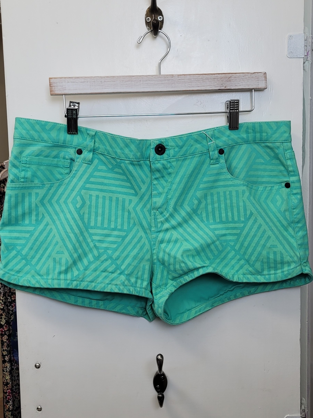 Hurley Teal Geometric Print Jean Shorts